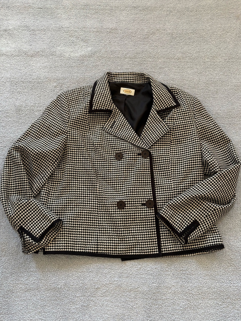 Talbots Black & White Houndstooth Double-Breasted Blazer